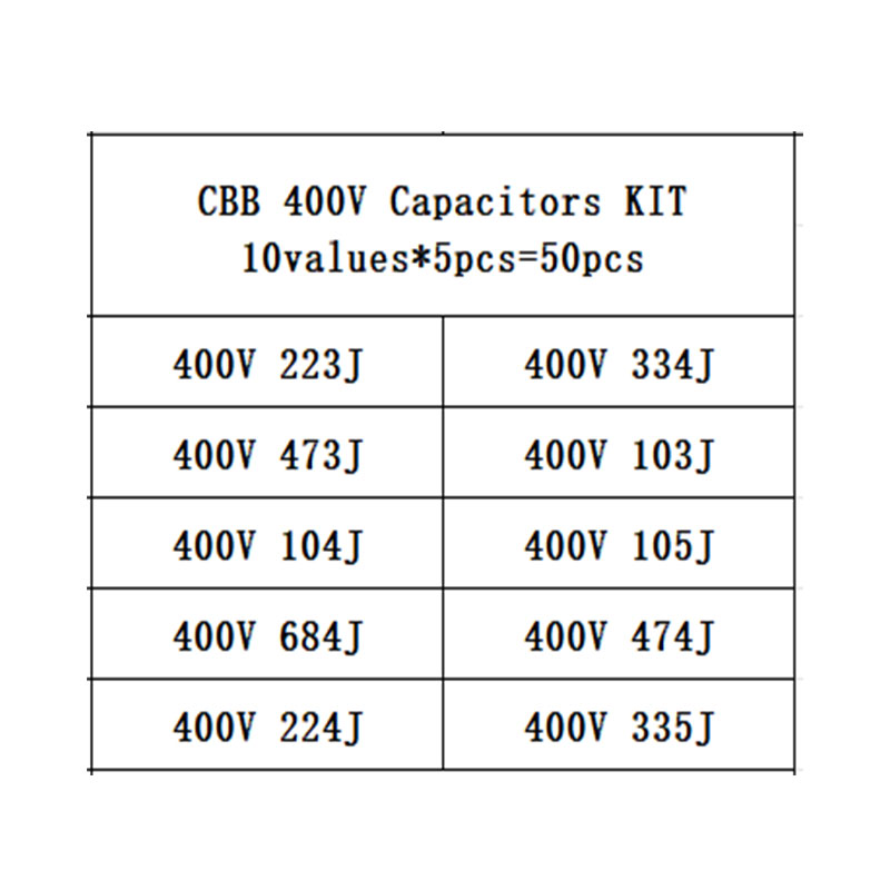 10value*5PCS=50PCS 400V 10nF ~ - Capacitor Kit Assortment avaliação e preço