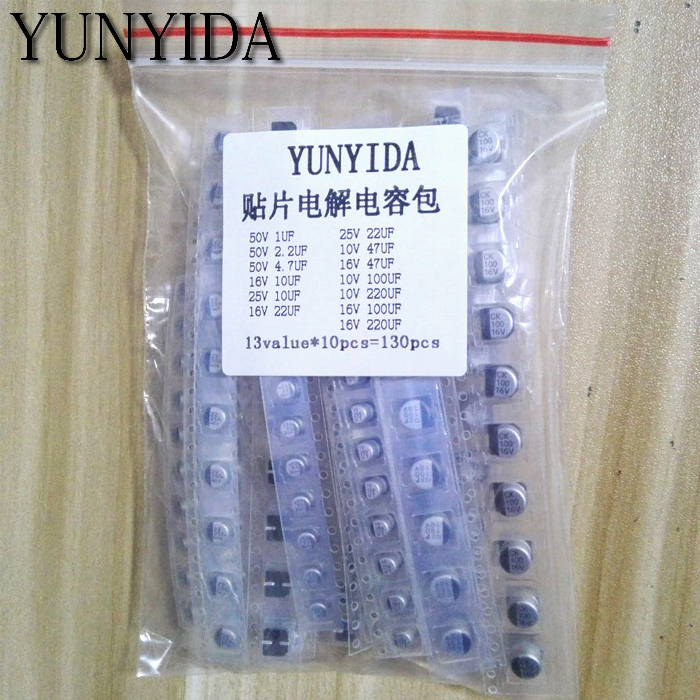 130pcs/LOT 1uF-220uF SMD Alumi - Capacitor Kit Assortment avaliação e preço