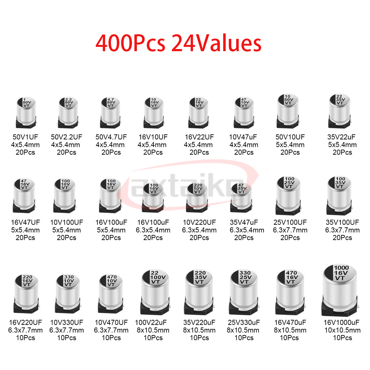 400Pcs 1UF~1000UF 10V 16V 25V  - Capacitor Kit Assortment avaliação e preço