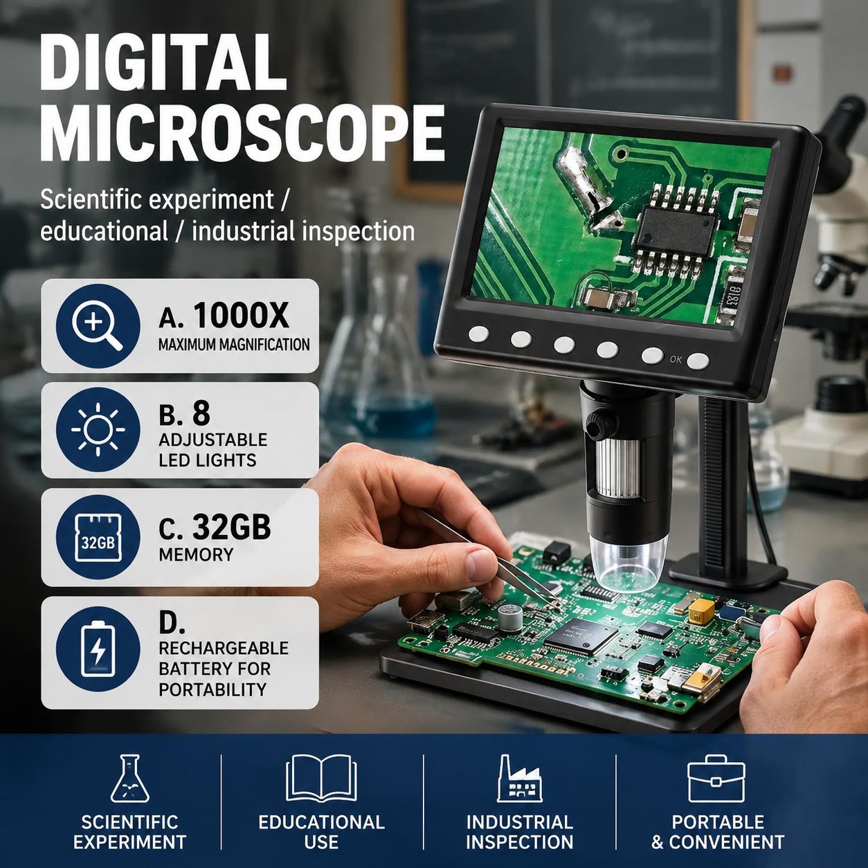 Inspection Microscope 1000x Ma - Diy Electronics Microscope avaliação e preço